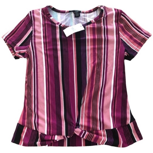 NWT RUE 21 PINK/PURPLE TWISTED WAIST TOP MEDIUM - Picture 1 of 4
